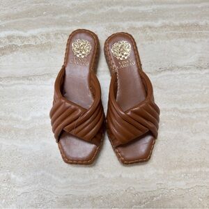 Vince Camuto Sandals Melysa Caramel Brown Cross Slide Espadrille Wedge Size 6.5